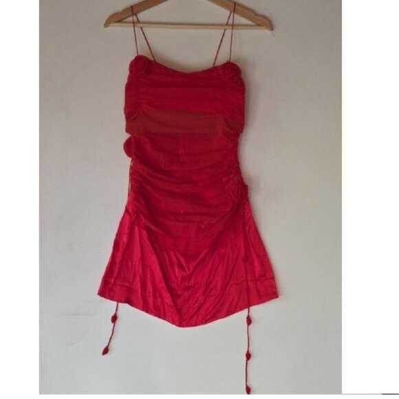 NWT FOR LOVE AND LEMONS ANGELA RED ROSE BUD CHIFFON & SATN MINI DRESS SIZE XS - Picture 4 of 13
